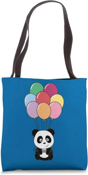 Panda Flies Upwards With Colorful Balloons Kawaii Pandas Tote Bag