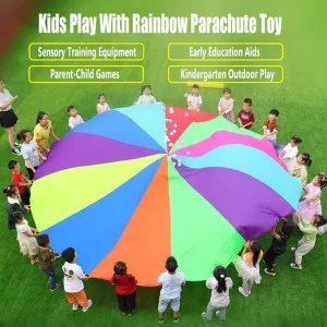 Parachute Toy for Kids 6-40FT Kids Play Rainbow Parachute Toy ｜ Outdoor Indoor Physical Training Parachute Toy, 210T Tear Resistant for Trampoline Cover Picnic Mat (Size : 5m/16.4ft)