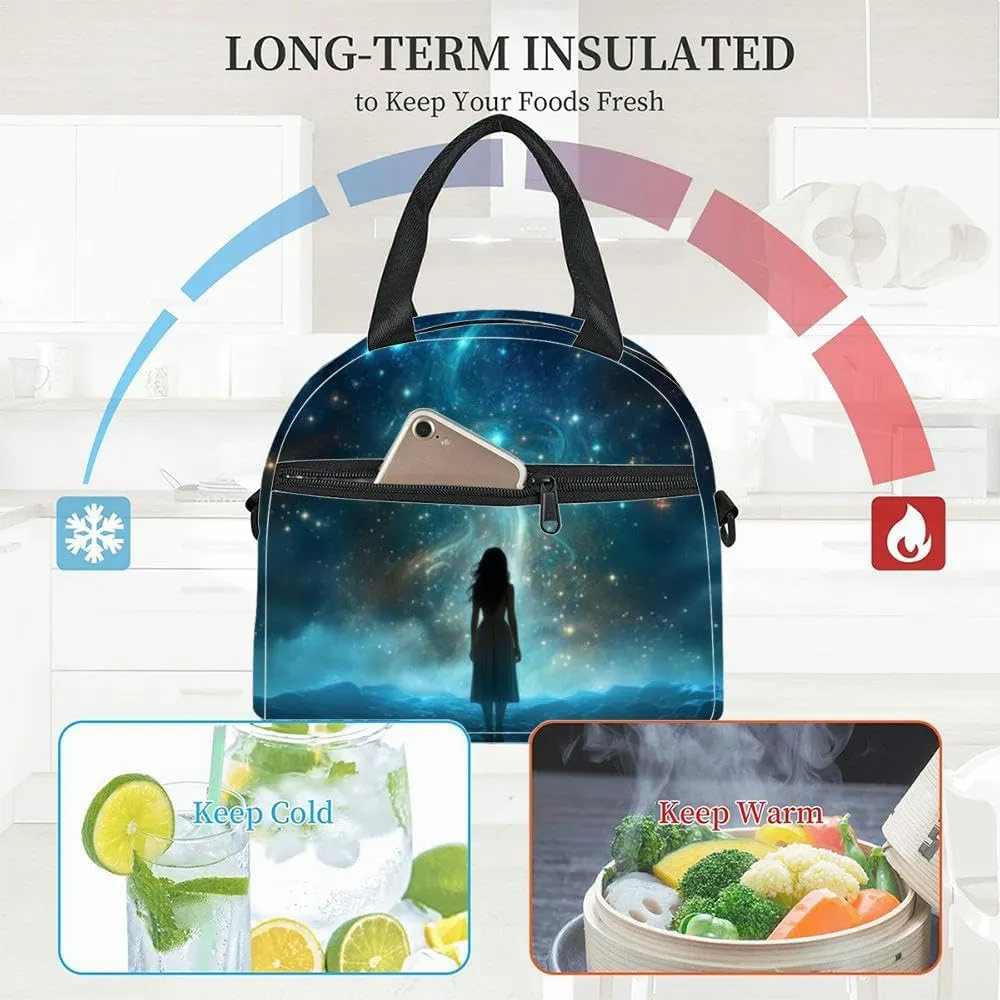 Patient Astronomer sky night woman Star science Insulated Adult Lunch Bag with Shoulder Strap for Women Lightweight Reusable Portable Freezable Lunch Tote Bag for Work Picnic