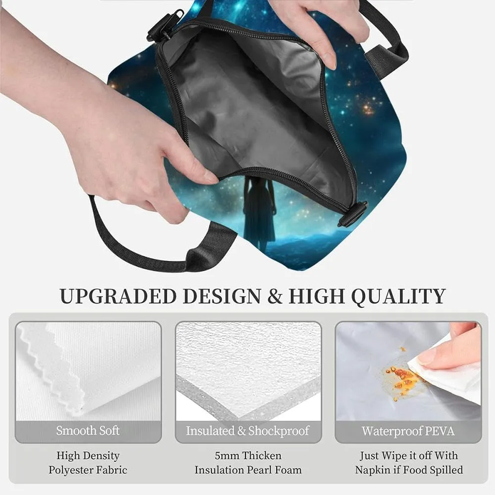 Patient Astronomer sky night woman Star science Insulated Adult Lunch Bag with Shoulder Strap for Women Lightweight Reusable Portable Freezable Lunch Tote Bag for Work Picnic
