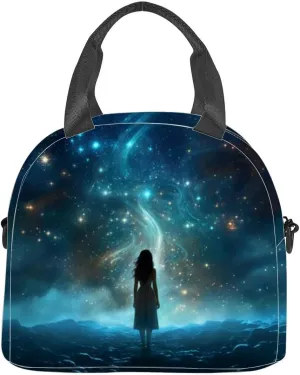 Patient Astronomer sky night woman Star science Insulated Adult Lunch Bag with Shoulder Strap for Women Lightweight Reusable Portable Freezable Lunch Tote Bag for Work Picnic