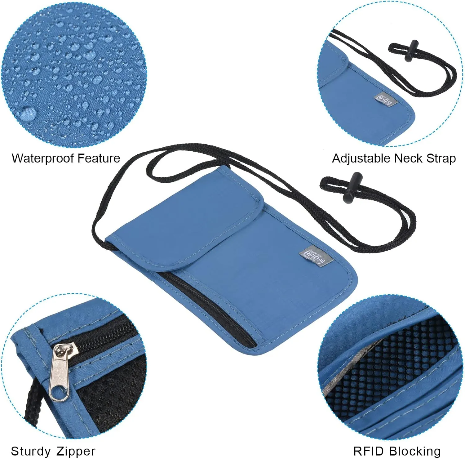 PATIKIL Neck Wallet, Passport Holder Neck Pouch RFID Blocking Waterproof Neck Travel Wallet for Women & Men, Blue