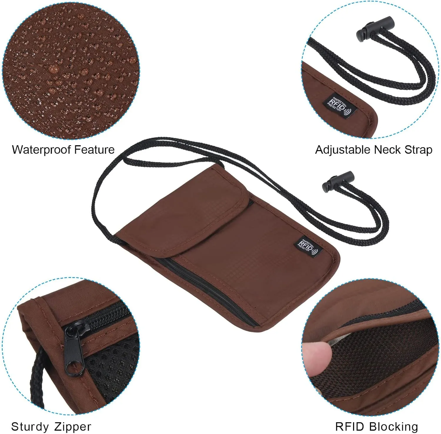 PATIKIL Neck Wallet, Passport Holder Neck Pouch RFID Blocking Waterproof Neck Travel Wallet for Women & Men, Brown
