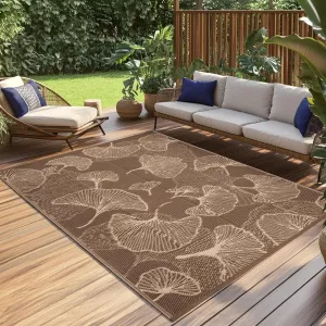 Pcinfuns Outdoor Patio Rugs 6'x9' Waterproof, Reversible Plastic Straw Camping Rug Carpet, Large Area Rugs Mats for Rv, Deck, Porch, Picnic, Beach, Balcony, Coffee & Beige