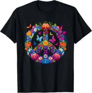 Peace Love 60's 70's groovy Costume Colorful Flowers T-Shirt