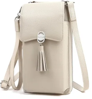 Pearl Angeli Genuine Leather Crossbody Cellphone Bag for Women RFID Blocking Small Phone Wallet Purse with Shoulder Strap