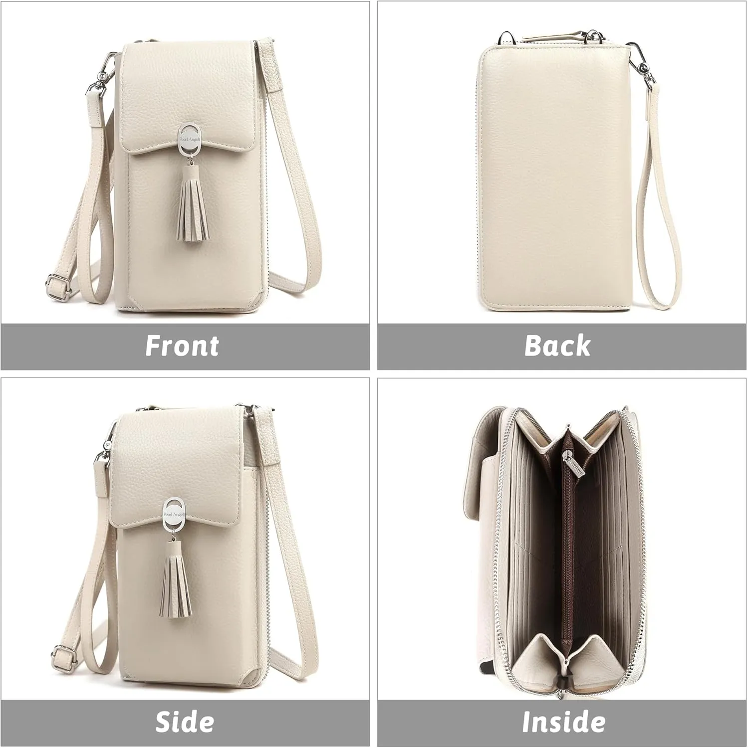 Pearl Angeli Genuine Leather Crossbody Cellphone Bag for Women RFID Blocking Small Phone Wallet Purse with Shoulder Strap