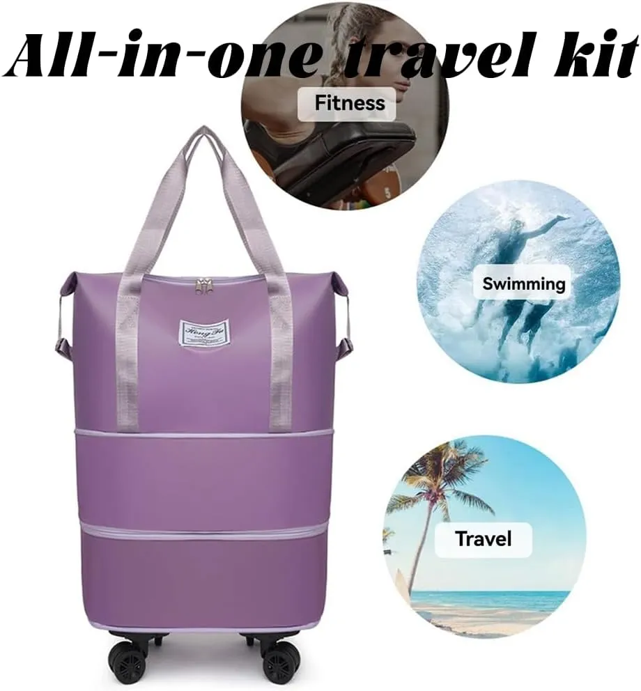 Pepepo Travel Bag with Wheels, 2025 New Large Capacity Travel Bag - Universal Wheel Removable for Travel & Business Trip, Expandable Foldable Rolling Duffle Bags with Wheels for Women & Men (A-Green)