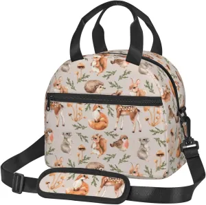 Perinsto Forest Animals Deers Lunch Bag Squirrel Fox Hedgehog Bird Reusable Insulated Lunch Tote Bag Lunchbox Container With Adjustable Shoulder Strap For Office Work School Picnic Travel