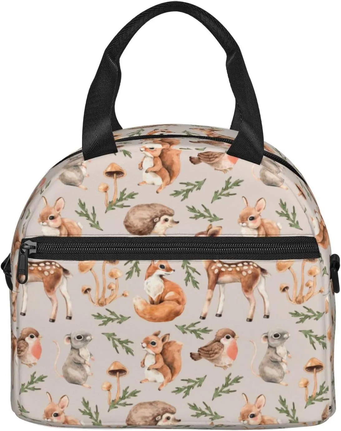 Perinsto Forest Animals Deers Lunch Bag Squirrel Fox Hedgehog Bird Reusable Insulated Lunch Tote Bag Lunchbox Container With Adjustable Shoulder Strap For Office Work School Picnic Travel