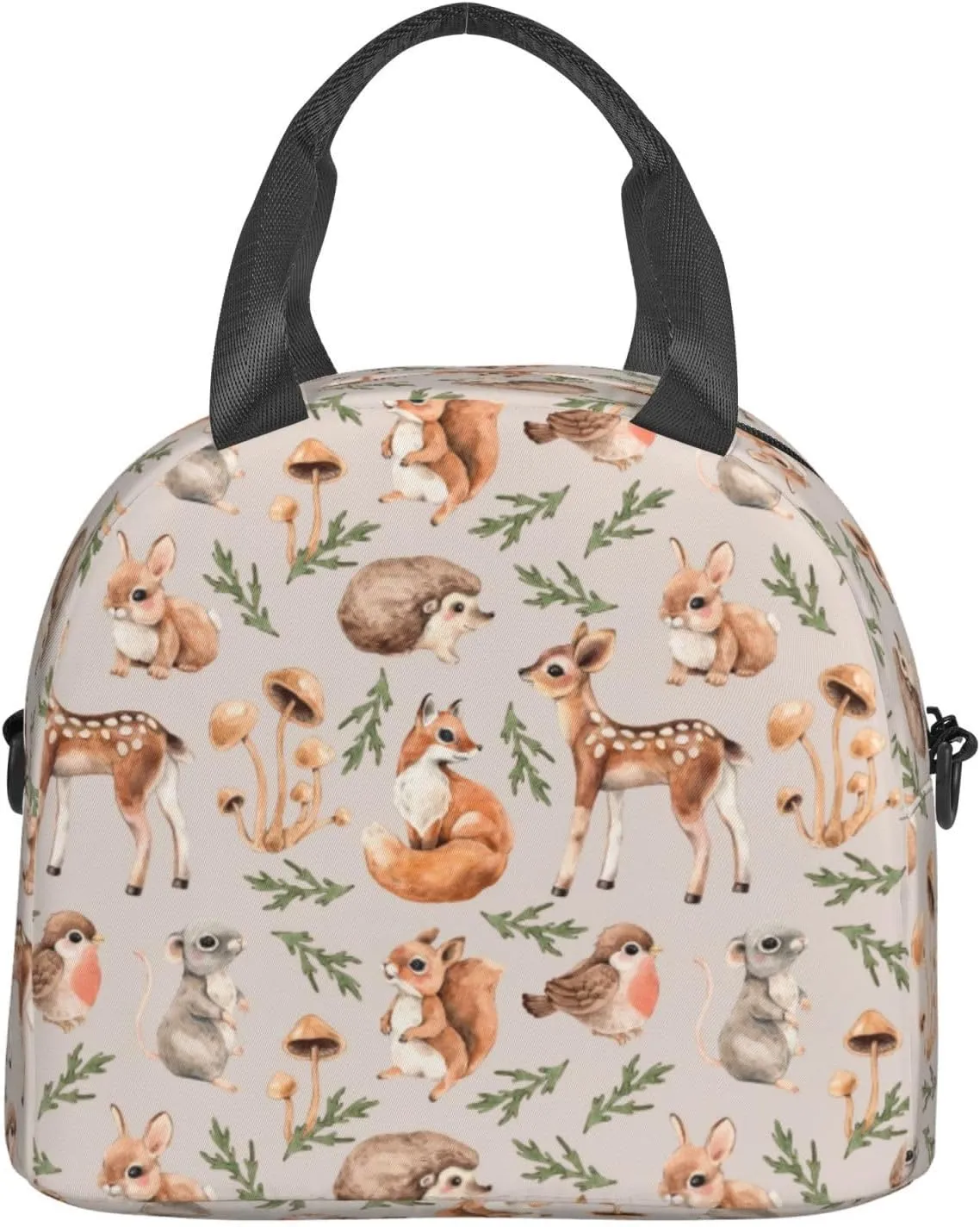Perinsto Forest Animals Deers Lunch Bag Squirrel Fox Hedgehog Bird Reusable Insulated Lunch Tote Bag Lunchbox Container With Adjustable Shoulder Strap For Office Work School Picnic Travel