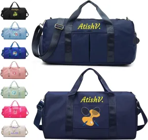 Personalized Duffle Bag with Embroidery Name/Color Print logo, Gym Bag Weekend Getaway for Women Men, Duffel Bag for Sports, Waterproof Dufflebag with Shoe and Wet Clothes Compartments-Dark Blue