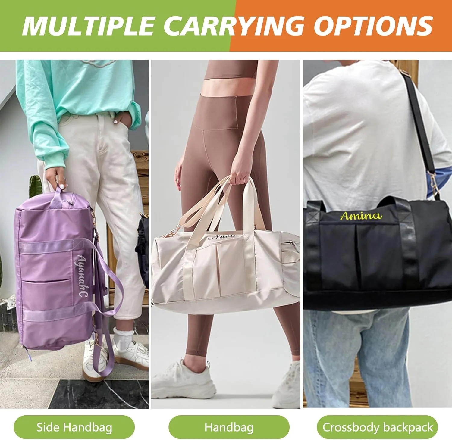 Personalized Duffle Bag with Embroidery Name/Color Print logo, Gym Bag Weekend Getaway for Women Men, Duffel Bag for Sports, Waterproof Dufflebag with Shoe and Wet Clothes Compartments-Purple