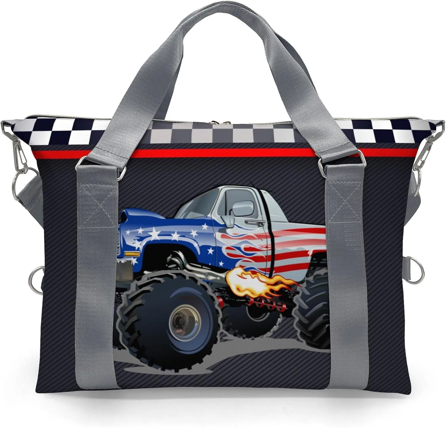 Personalized Duffle Bag with Name,Race Car Flag Custom Overnight Bag Travel Bag Gym Duffle Bag for Travel Weekend Sleepover Bag