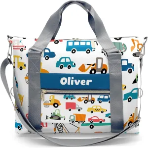 Personalized Gym Dance Bag for Girls Boys,Cartoon Car Bus Monster Custom Name Sport Duffel Bag Weekender Bags Carry On Travel Duffel Bag