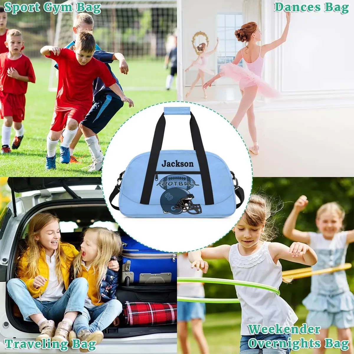 Personalized Kids Gym Bag, Custom Sport Duffel Bag for Boys - Overnight Weekender Bag Carry on Tote for Airplane Swim Travel - Sky Blue