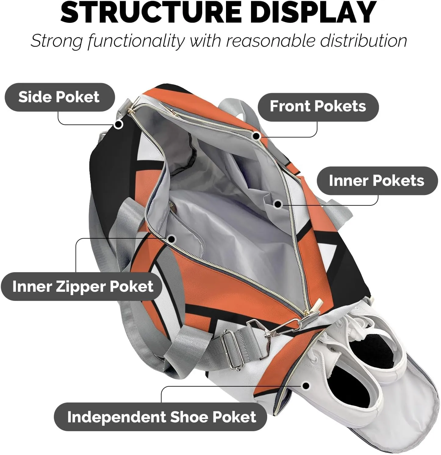 Personalized Orange Volleyball Duffle Bags with Name for Women Girls Custom Travel Perform Training Bags