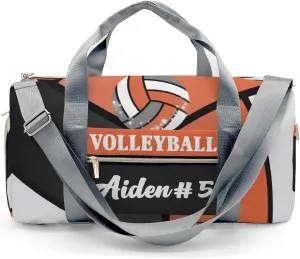 Personalized Orange Volleyball Duffle Bags with Name for Women Girls Custom Travel Perform Training Bags