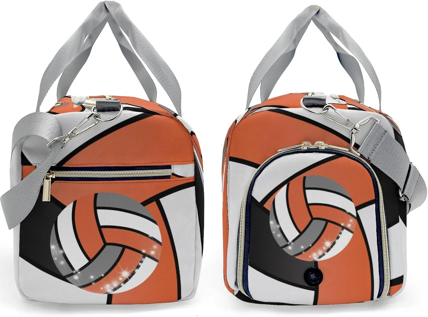 Personalized Orange Volleyball Duffle Bags with Name for Women Girls Custom Travel Perform Training Bags