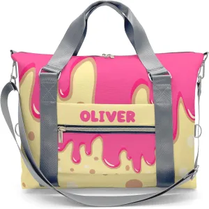 Personalized Pink Drippings Point on Yellow Dance Bag Girls Yoga Bag Dance Bag With Name,Patch Travel Duffel Bag Women Cheerleader Bag Sport Duffle Bag for Gym Ballet