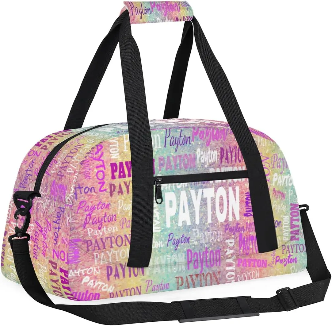Personalized Sport Dance Gymnastics Bag Girls, Custom Name Carry On Weekender Bag for Women Travel Business Trip, Colorful Pink Green Rainbow Gradient Color, Full Name on Bag