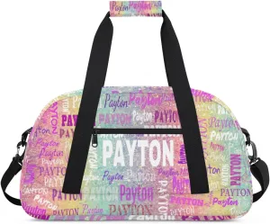 Personalized Sport Dance Gymnastics Bag Girls, Custom Name Carry On Weekender Bag for Women Travel Business Trip, Colorful Pink Green Rainbow Gradient Color, Full Name on Bag
