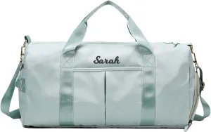 Personalized Travel Bag for Women, Bridesmaid Gift Bag, Weekender Bag with Embroidered Name, Monogram Overnight Duffle Bag with Shoe Compartment and Wet Pocket for Airplane,Gym,Overnight (Green)