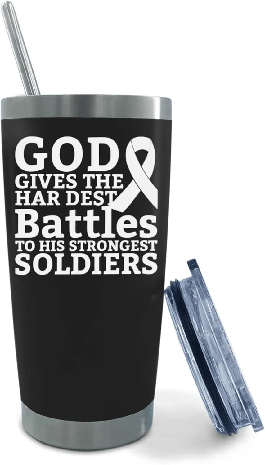 Personalized Tumbler God Gives The Hardest Battles To His Strongest Soldiers Tumbler 20 oz Tumbler with Lid and Straw Insulated Tumbler Stainless Steel Tumbler