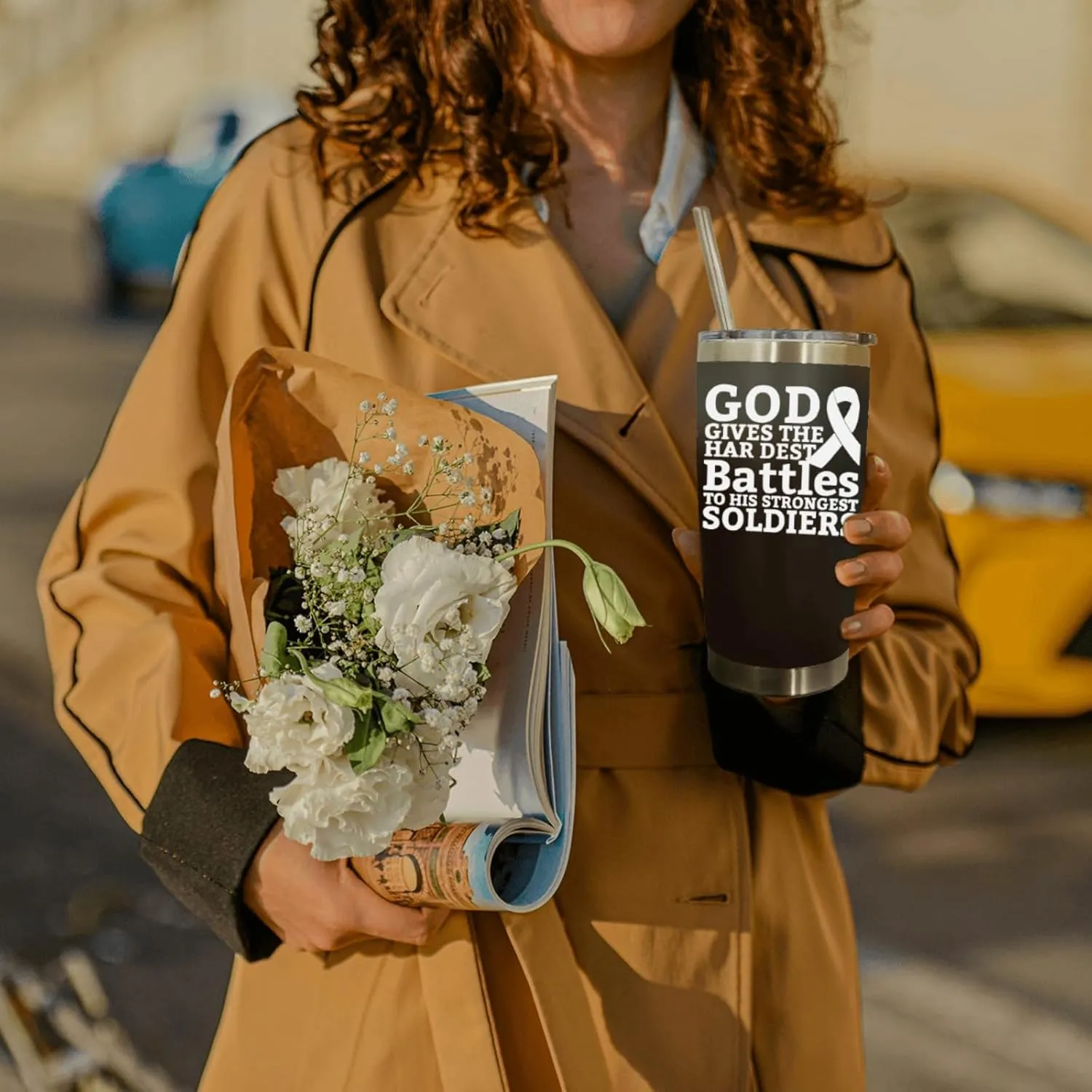 Personalized Tumbler God Gives The Hardest Battles To His Strongest Soldiers Tumbler 20 oz Tumbler with Lid and Straw Insulated Tumbler Stainless Steel Tumbler
