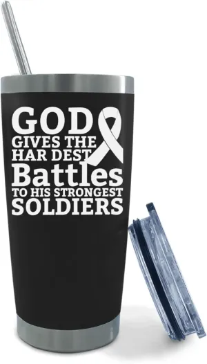 Personalized Tumbler God Gives The Hardest Battles To His Strongest Soldiers Tumbler 20 oz Tumbler with Lid and Straw Insulated Tumbler Stainless Steel Tumbler