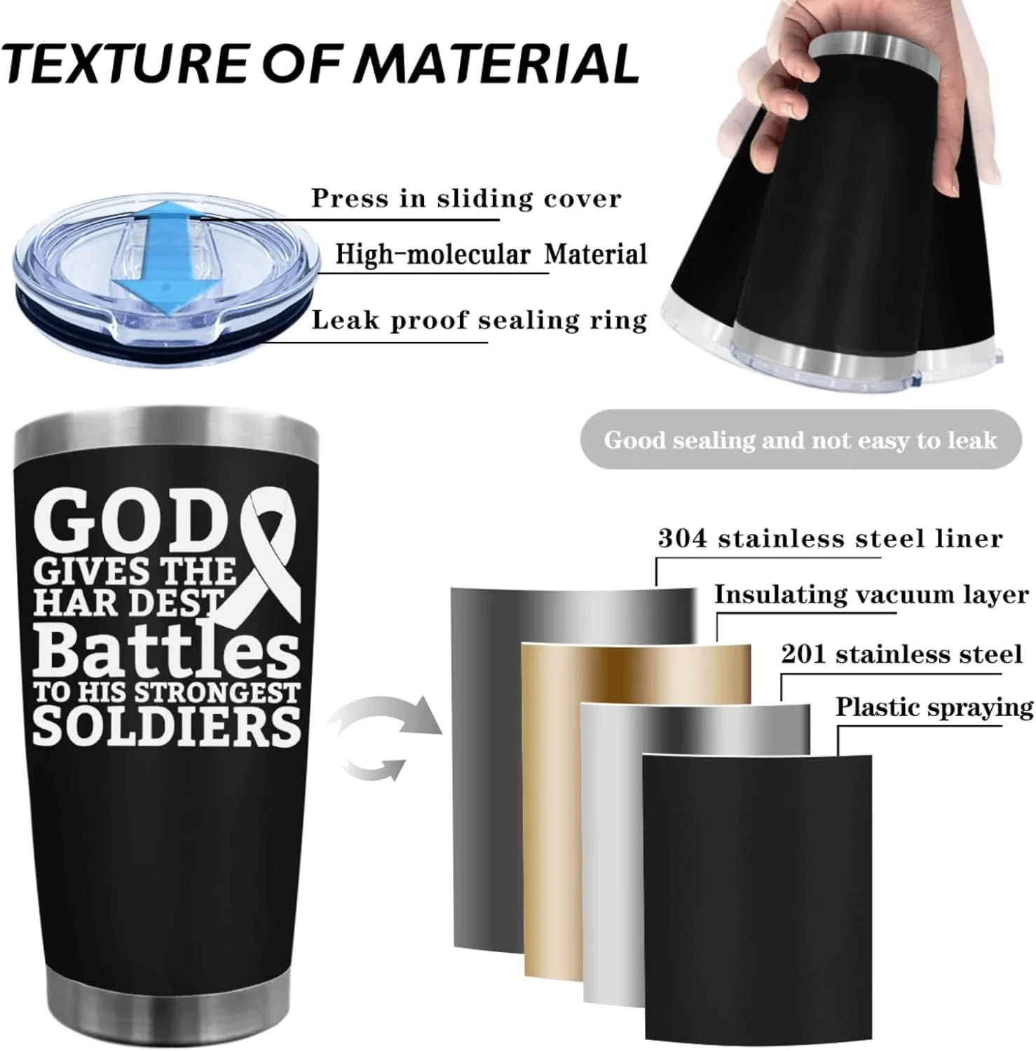 Personalized Tumbler God Gives The Hardest Battles To His Strongest Soldiers Tumbler 20 oz Tumbler with Lid and Straw Insulated Tumbler Stainless Steel Tumbler