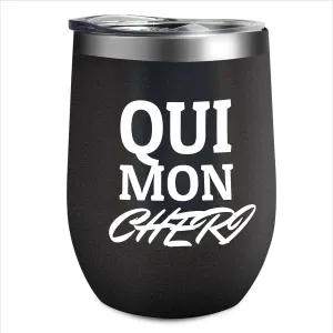 Personalized Tumbler Qui Mon Cheri Tumbler with Lid and Straw Insulated Tumbler Stainless Steel Tumblers )