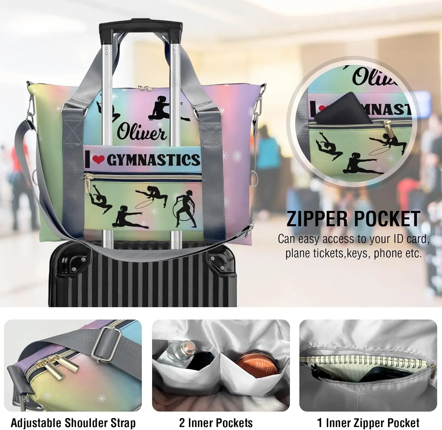 Personalized Unicorn Rainbow LOVE Gymnastics Sport Dance Bag,Custom Duffle Bag Gym Bag Customized Travel Duffel Bag with Name or Text