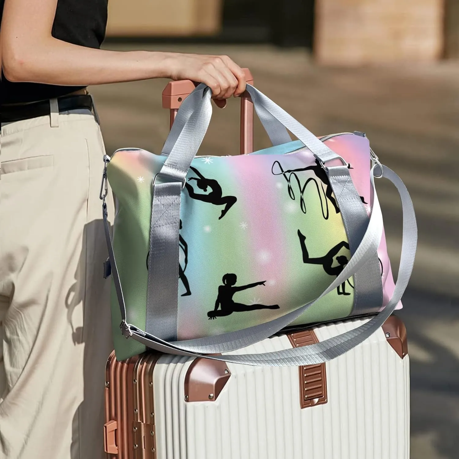 Personalized Unicorn Rainbow LOVE Gymnastics Sport Dance Bag,Custom Duffle Bag Gym Bag Customized Travel Duffel Bag with Name or Text