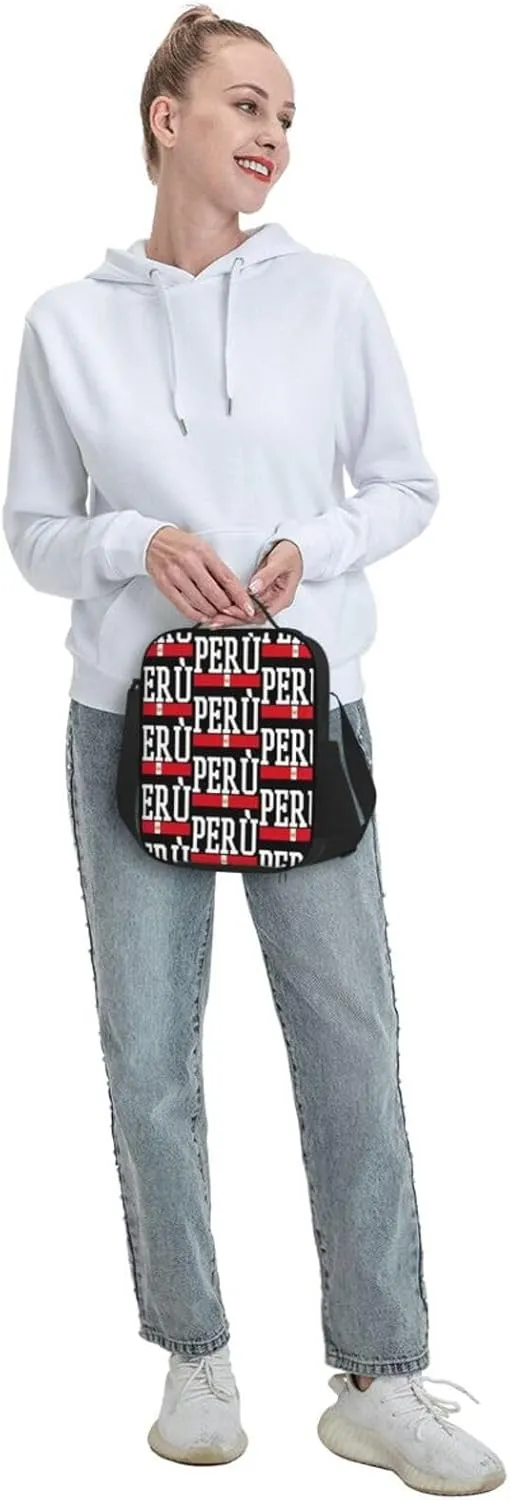 Peruvian Peru Flag Lunch Bag Insulated Lunch Box Portable Crossbody Bags Cooler Tote Bag Adjustable Meal Organizer with Side Pocket for Picnic Work