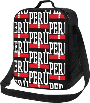Peruvian Peru Flag Lunch Bag Insulated Lunch Box Portable Crossbody Bags Cooler Tote Bag Adjustable Meal Organizer with Side Pocket for Picnic Work