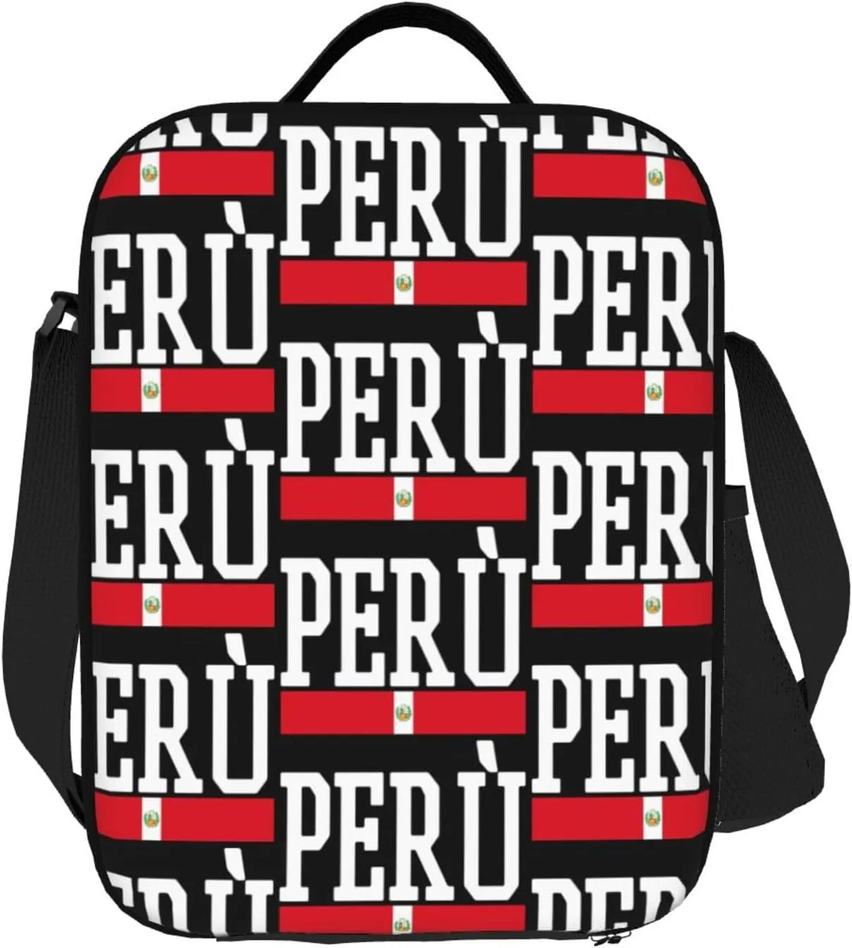 Peruvian Peru Flag Lunch Bag Insulated Lunch Box Portable Crossbody Bags Cooler Tote Bag Adjustable Meal Organizer with Side Pocket for Picnic Work