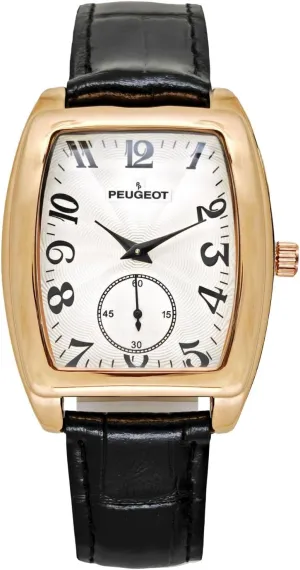 Peugeot Men’s Vintage Rose Gold Cushion Shaped Watch with Black Leather Band