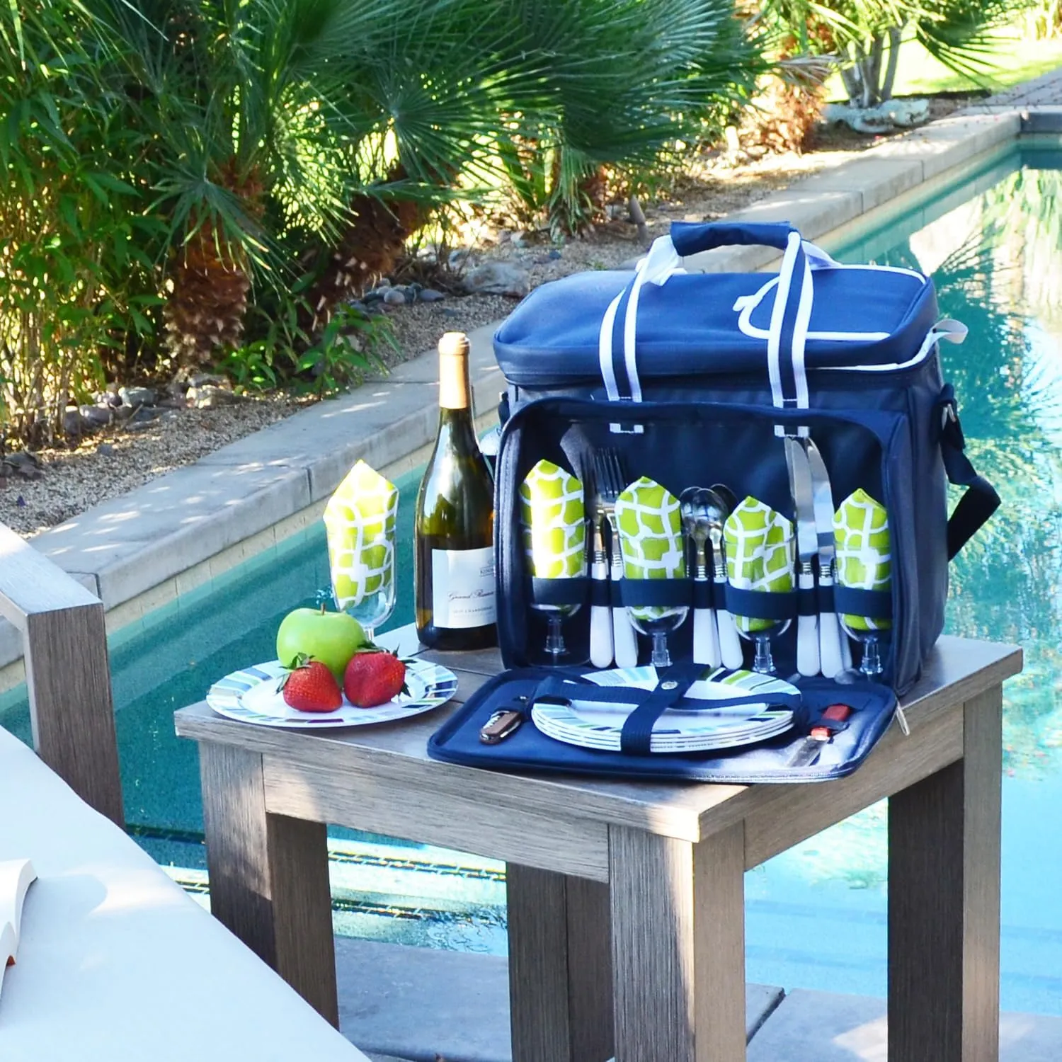 Picnic at Ascot Original Insulated Picnic Cooler with Service for 4 on Wheels-Designed & Assembled in USA