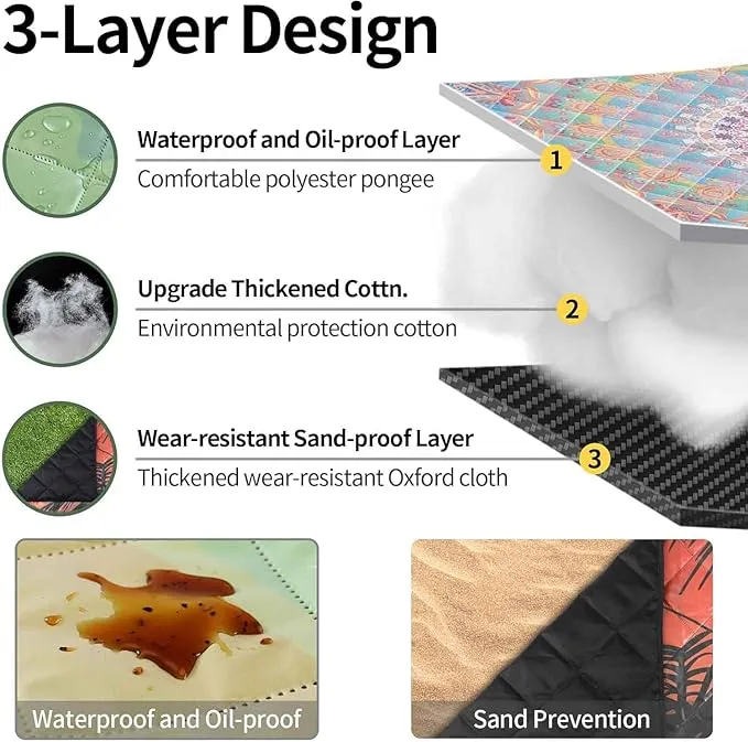 Picnic Blankets 60"x80" Waterproof Portable Outdoor Blanket Sand Proof Packable Beach Mat for Outdoors Camping Essentials Travel Accessories Summer Gifts for Women Adults Who Have Everything