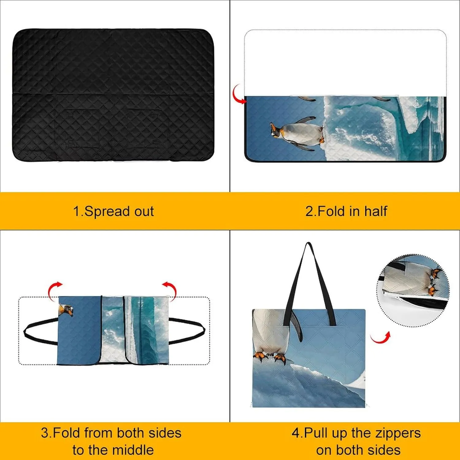 Picnic Blankets Waterproof Picnic Mat Foldable Beach Mat Penguins On The Iceberg Large Outdoor Blanket for Camping, Park, Travel, Hiking