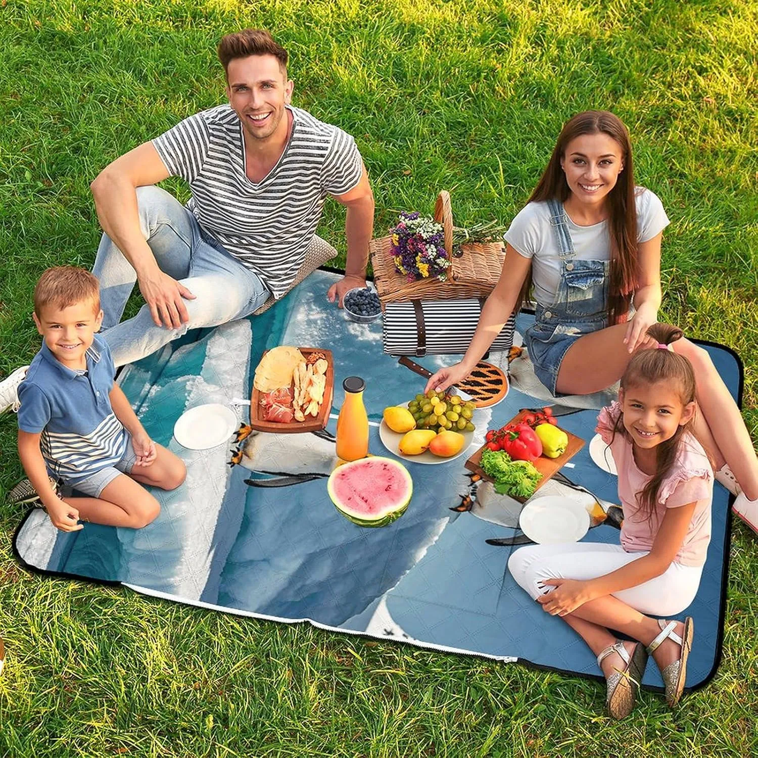 Picnic Blankets Waterproof Picnic Mat Foldable Beach Mat Penguins On The Iceberg Large Outdoor Blanket for Camping, Park, Travel, Hiking