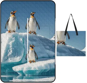 Picnic Blankets Waterproof Picnic Mat Foldable Beach Mat Penguins On The Iceberg Large Outdoor Blanket for Camping, Park, Travel, Hiking