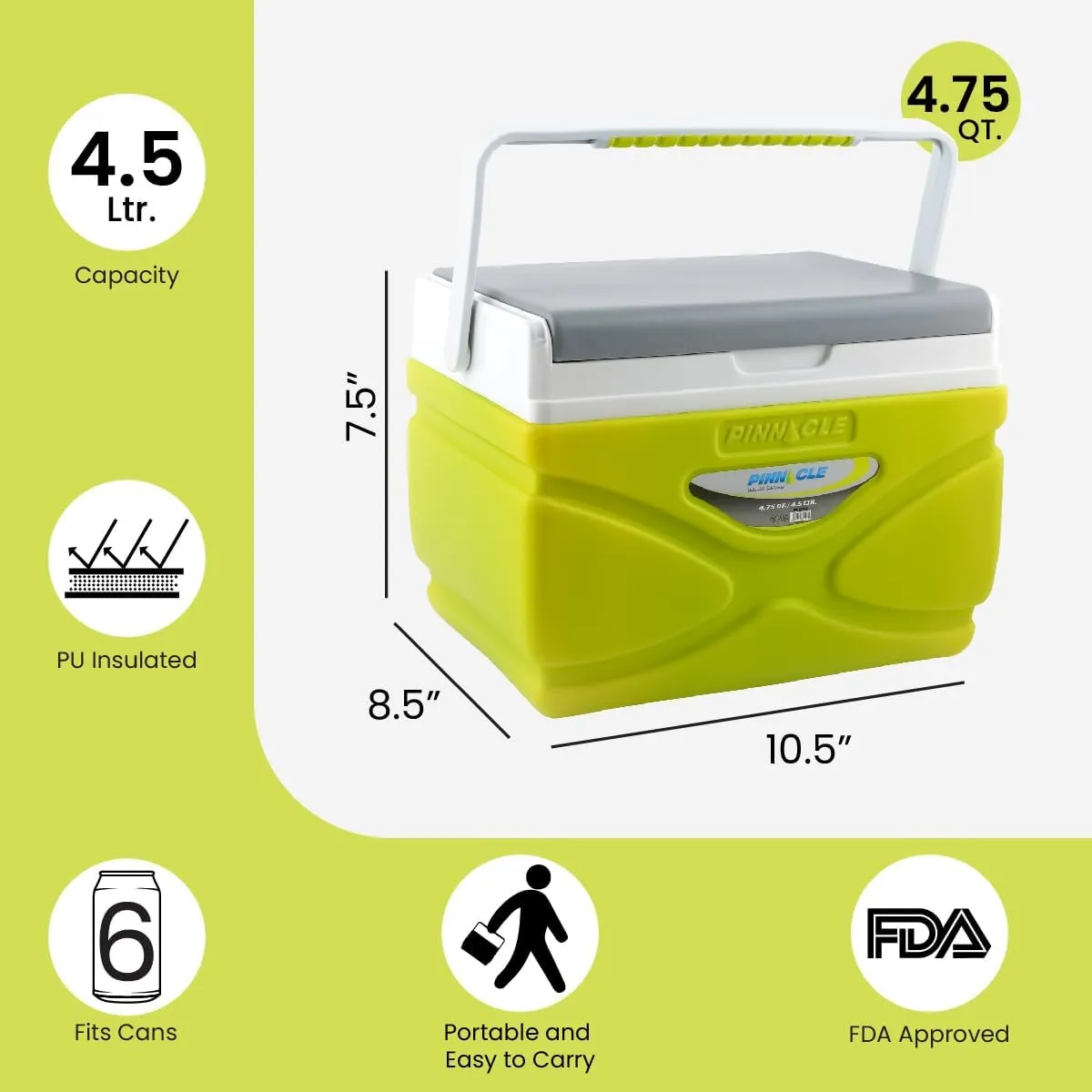 Picnic Cooler – 4.5 Liter Hard Cooler – Coolbox Keeps Contents Cool for 48 Hours – BPA Free Outdoor Cooler – Portable Cooler for Picnics, Grill, Camping (Orange)