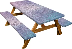 Picnic Table Cover & Bench Covers, 3 Pcs Waterproof Camping Essentials, Elastic Fitted Tablecloths for 6 Foot Rectangle Tables (Style14)