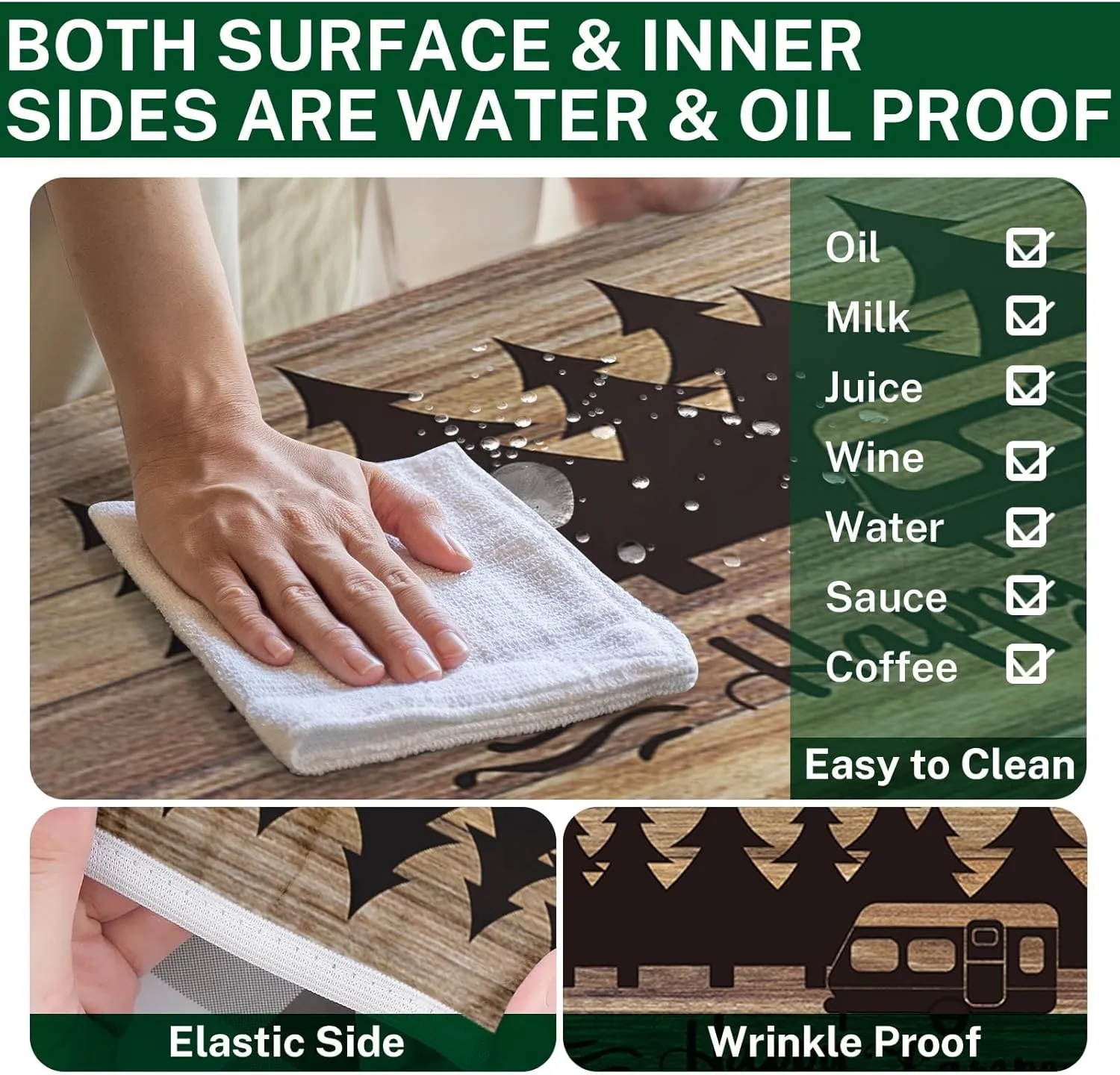 Picnic Table Cover with Bench Covers Elastic Edges, Wooden Camper Fitted Table Cover, Outdoor Patio Camping Essentials 60 Inch 3PCS, Waterproof Camping Fitted Tablecloth with Drawstring Bag