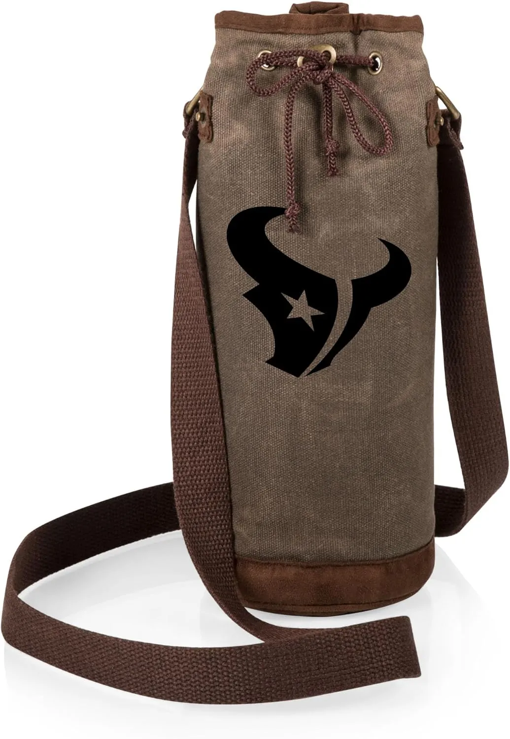 PICNIC TIME NFL Distressed Waxed Canvas Wine Tote, Single Bottle Insulated Bag, Bottle Carrier, Wine Gift Bag, Khaki Green