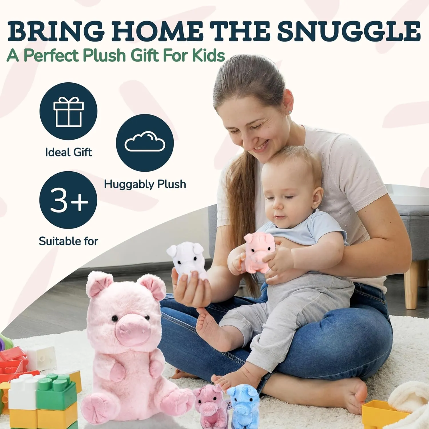 Pig Stuffed Animal - Mommy Pig Stuffed Animal with 4 Baby plushie Piggies, Fluffy Farm Animal Toy- Squishy Guinea Piglet Stuffed Animal Gift for Kids - Ideal Gifts for Girls