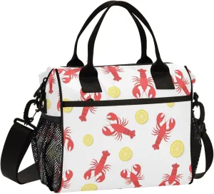 Pigsaly Kids Lunch Bag Red Lobster Yellow Lemon Large Lunch Box For Boy Girl Cute Crayfish Insulated Lunch Bags Cooler Bag For School Office Picnic Work S