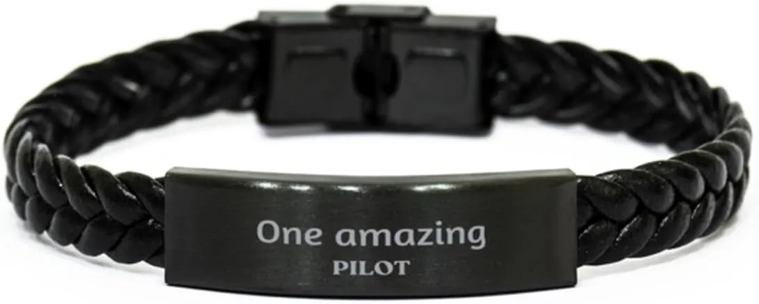 Pilot Engraved Braided Leather Bracelet - Perfect Idea Gifts for Aviation Enthusiast, Confidence Booster for Holidays and Graduation